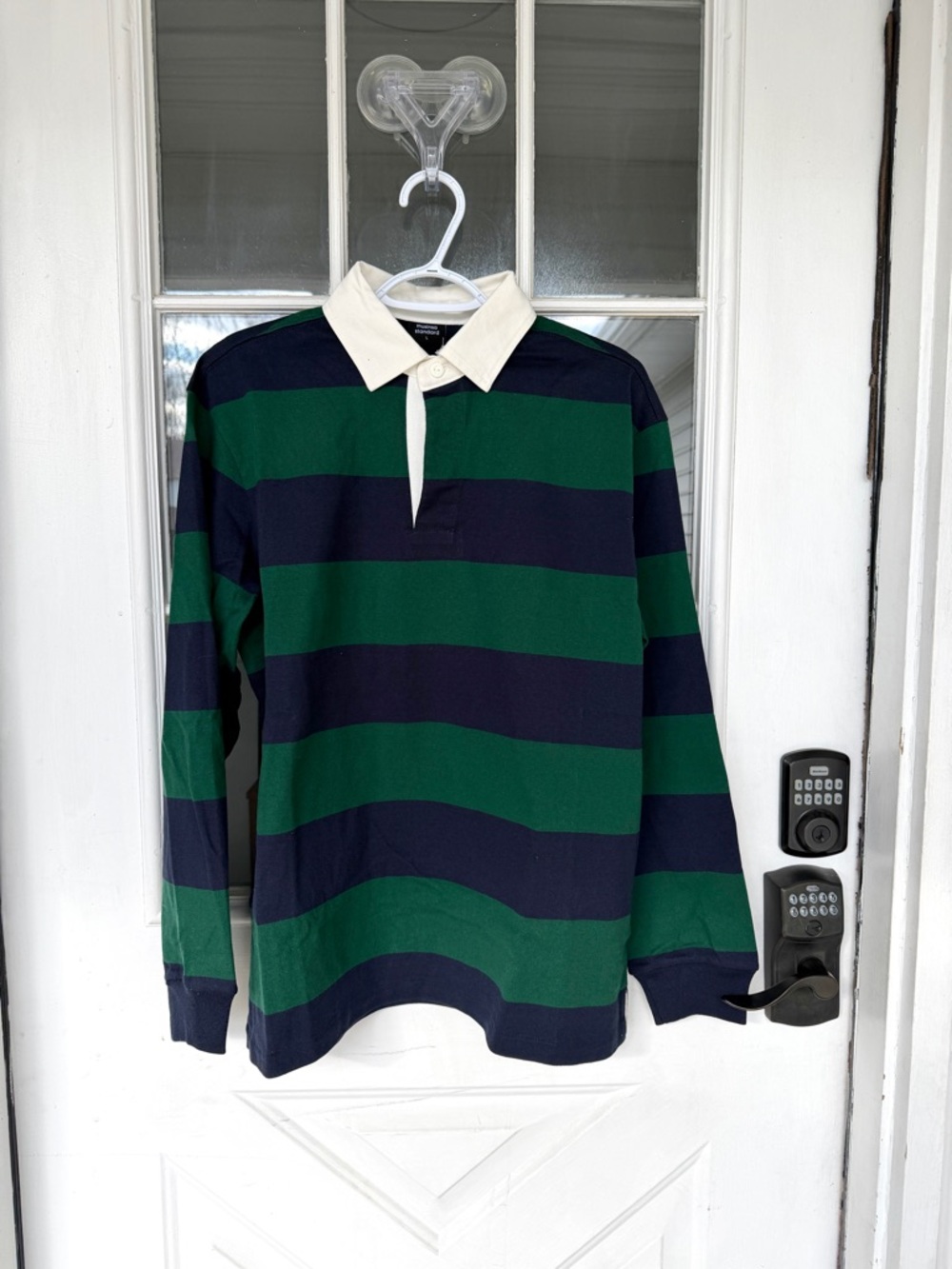 L MENS GREEN NAVY RUGBY POLO NEW W/ TAGS